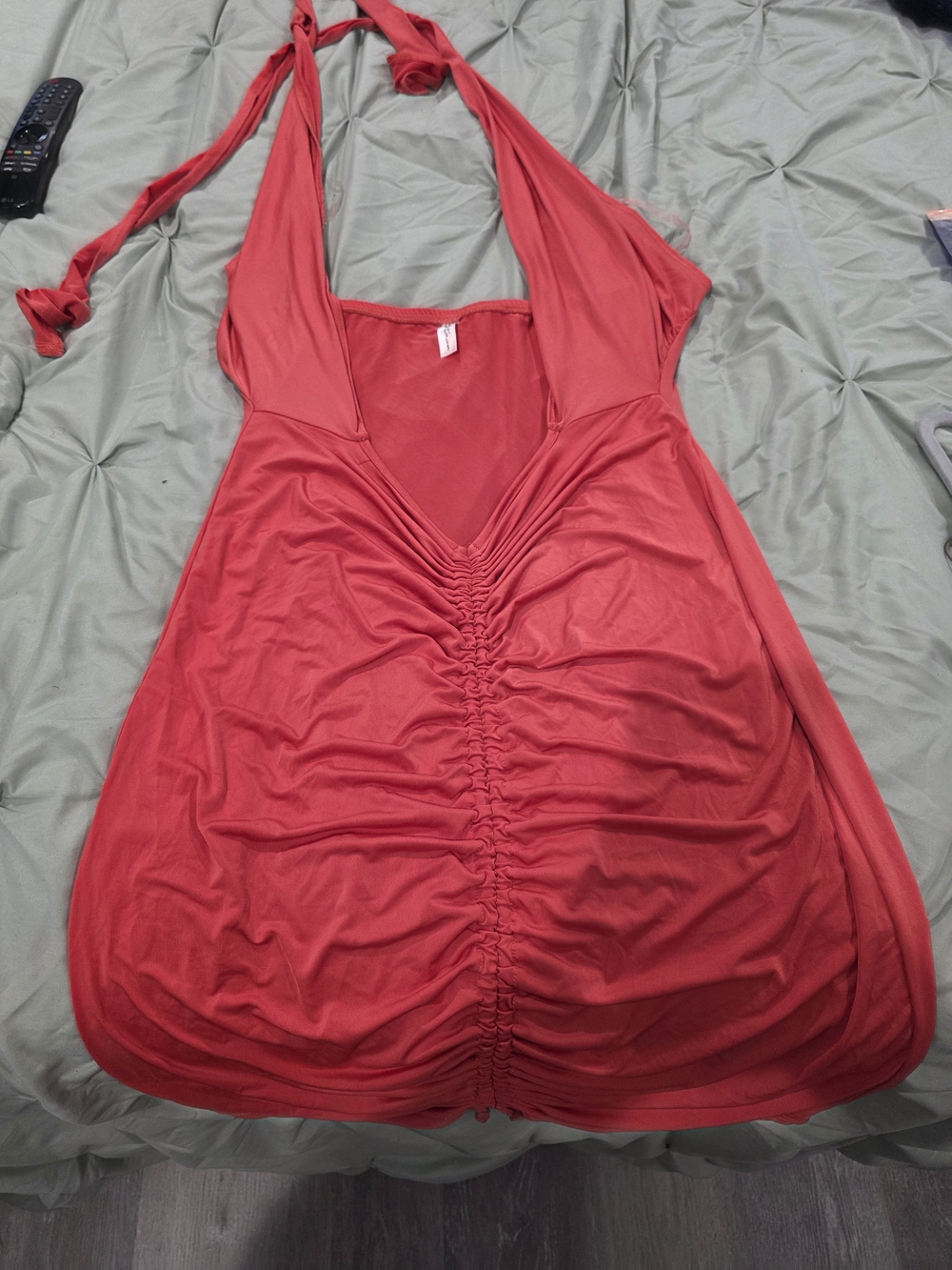Ruched Halter Dress in Coral